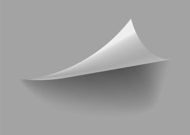 Kıvrılmış kağıt köşesi. Eğri sayfa köşesi, sayfa kenarı kıvrımlı ve gerçekçi gölgesi olan eğri kağıt çarşaf. Kağıt köşe katlaması beyaz arkaplanda izole edildi.