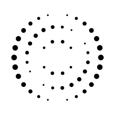 Yarım tonluk noktalı hız çizgileri çemberi. Geometrik sanat daire şeklinde. Yuvarlak girdap hareketi sembolü. Yarım tonluk dairesel noktalı çerçeve. Vektör tasarım ögesi.