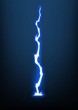 Kıvılcımlı şimşek animasyonu. Elektrik yıldırımı tehlikesi, hafif elektrik güçlü gök gürültüsü. Parlak enerji efekti, vektör çizimi.