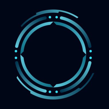 Hud yuvarlak çerçeve veya sınır, dijital ui oyun arayüzü için bilim kurgu dairesel neon element. Fütürist veri UI görüntüleme düğmesi. Hedef kontrol hedefi ve navigasyon için vektör radarı.