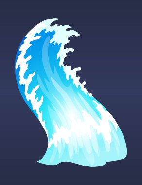 Deniz dalgası. Mavi su okyanus dalgası, deniz sörfü dalgaları, dalgalar deniz fırtınası, tsunami, gelgit şekli, su hareketi sprey izole vektör çizimi..