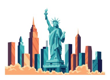 Özgürlük Heykeli 'nin düz çizgi filmi beyaz arka planda izole edildi. Vektör illüstrasyonu.