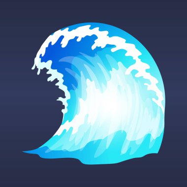 Deniz dalgası. Mavi su okyanus dalgası, deniz sörfü dalgaları, dalgalar deniz fırtınası, tsunami, gelgit şekli, su hareketi sprey izole vektör çizimi..