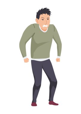 Kızgın adamlar. Kötü, negatif ve kötü yüz ifadesi. İnsani duygular ve vücut dili kavramı. Kızgın bir ifadeyle bağıran bir erkek. Vektör çizgi film illüstrasyonu.