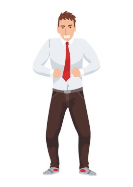 Kızgın adamlar. Kötü, negatif ve kötü yüz ifadesi. İnsani duygular ve vücut dili kavramı. Kızgın bir ifadeyle bağıran bir erkek. Vektör çizgi film illüstrasyonu.