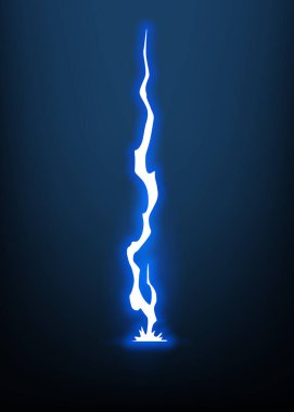 Kıvılcımlı şimşek animasyonu. Elektrik yıldırımı tehlikesi, hafif elektrik güçlü gök gürültüsü. Parlak enerji efekti, vektör çizimi.