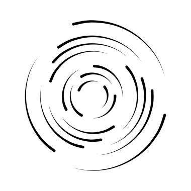 Yarım tonluk hız çizgileri çemberi. Geometrik sanat daire şeklinde. Yuvarlak girdap hareketi sembolü. Yarım tonluk dairesel çerçeve. Vektör tasarım ögesi,