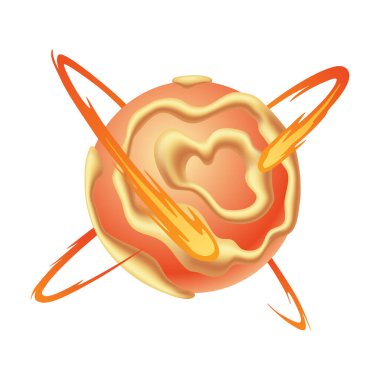 Yüzeyinde büyük bir kalp sembolü ile süslenmiş, sevgi ve sıcaklık saçan tuhaf bir gezegenin canlı bir karikatürü.