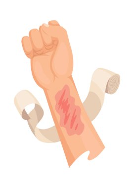 Eller yaralı cilt ve bandaj prosedürleri. Yara için ilk yardım. İlaç tedavisi ya da tedavi. İnsan el travması için ilk acil yardım..