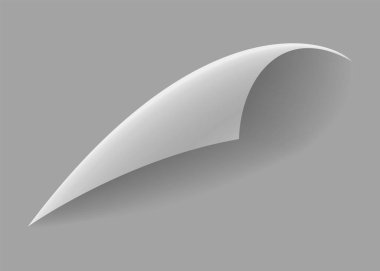 Kıvrılmış kağıt köşesi. Eğri sayfa köşesi, sayfa kenarı kıvrımlı ve gerçekçi gölgesi olan eğri kağıt çarşaf. Kağıt köşe katlaması beyaz arkaplanda izole edildi.