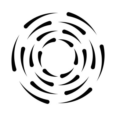 Yarım tonluk hız çizgileri çemberi. Geometrik sanat daire şeklinde. Yuvarlak girdap hareketi sembolü. Yarım tonluk dairesel çerçeve. Vektör tasarım ögesi.