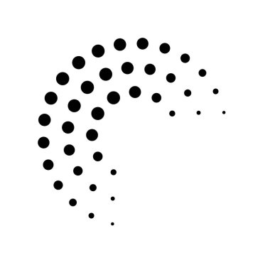 Yarım tonluk noktalı hız çizgileri çemberi. Geometrik sanat daire şeklinde. Yuvarlak girdap hareketi sembolü. Yarım tonluk dairesel noktalı çerçeve. Vektör tasarım ögesi.