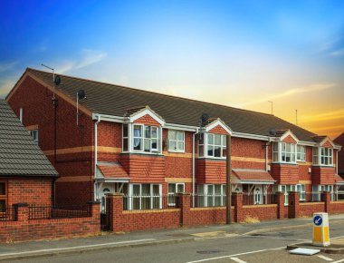 Typical English street at sunset