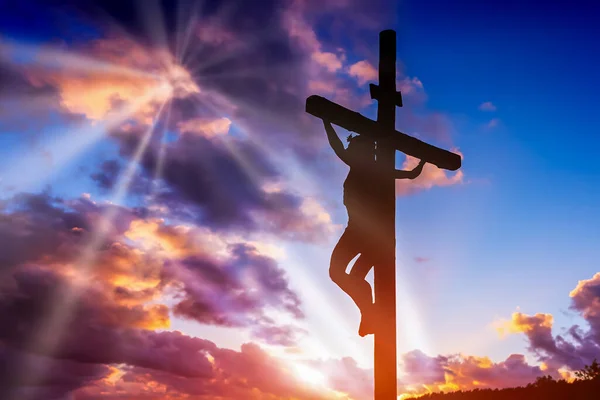 Jezus Chrystus Krzyż Krzyż Koncepcji Nieba Katolickiej Religii — Zdjęcie stockowe