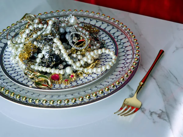 Close View Different Sorts Jewelry Plate Ready Eaten — Stock Photo, Image