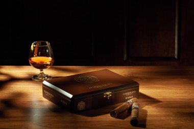 Bangkok, Thailand April 2022: Photo of a box of cigars Montecristo, Habana Cuba . Montecristo is a brand of premium cigar, produced in Cuba for Habanos S.A. 