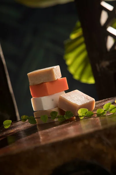 Close View Few Pieces Soap Natural Background — Stock Photo, Image