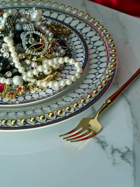 Close View Different Sorts Jewelry Plate Ready Eaten Stock Obrázky