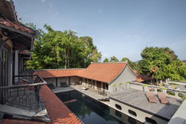 view of nice china style villa in summer environment   