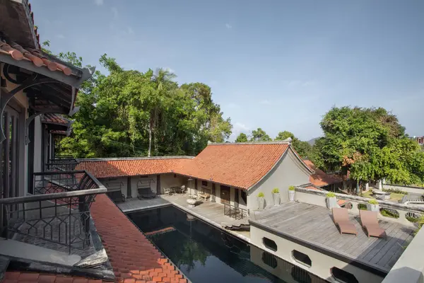 view of nice china style villa in summer environment   