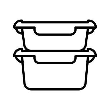 Yemek konteynırları ikonu. Cam ya da plastik yiyecek kapları. Beslenme çantası. Vektör illüstrasyonu.