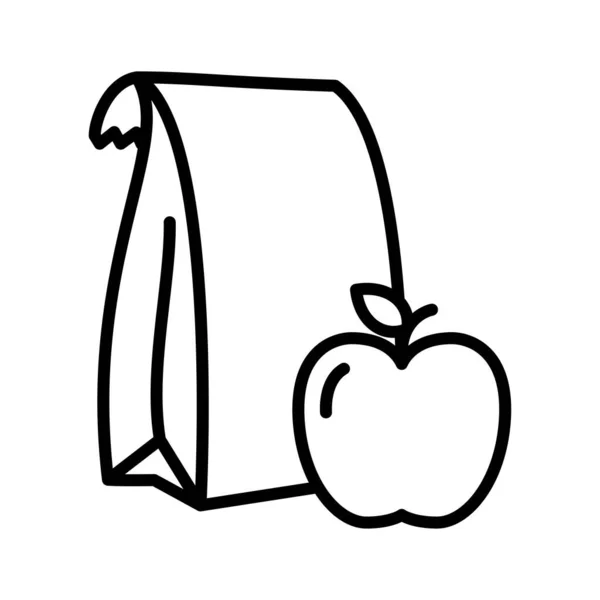 Kese Kağıdı Ikonu Okul Yemeği Kağıt Paket Elma Beyaz Arkaplanda — Stok Vektör