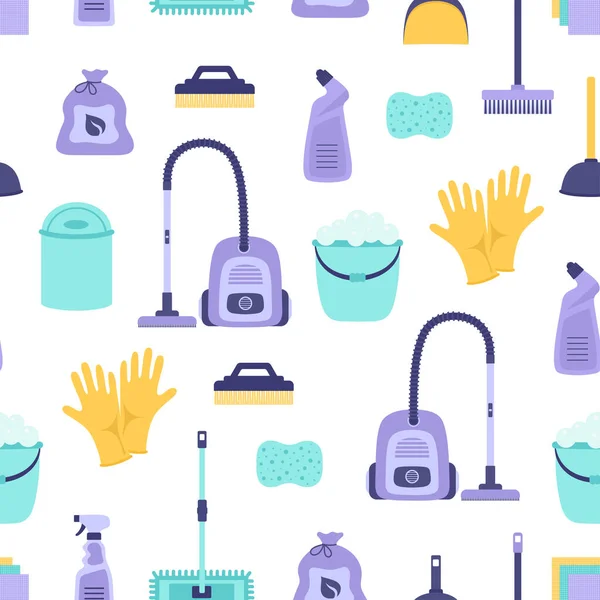 Reinigung Nahtloser Muster Reinigungstextur Hintergrund Vektorillustration Mit Waschschwamm Besen Flaschen — Stockvektor