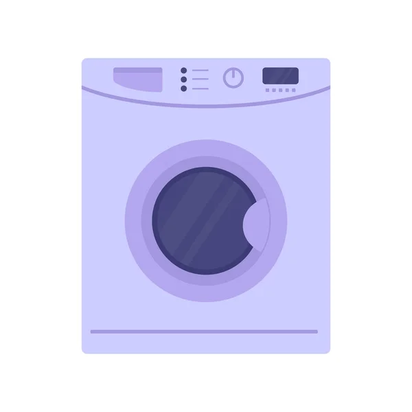 白い背景に隔離された洗濯機の漫画のベクトル図 正面玄関 フラットスタイルの紫の洗濯機 — ストックベクタ