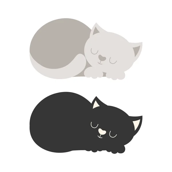 Kreslená Vektorová Ilustrace Spícími Šedými Černými Kočkami Roztomilá Domácí Zvířata — Stockový vektor