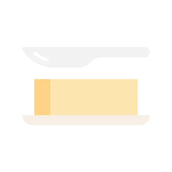 黄油人造奶油图标 用刀叉在盘子里的牛油块 牛奶制成的产品 矢量说明 — 图库矢量图片
