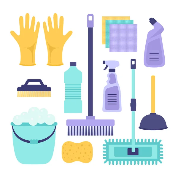 Hygiene Cleaning Items Cartoon Vector Illustration Domestic Tools Brushe Bucket — Stock Vector