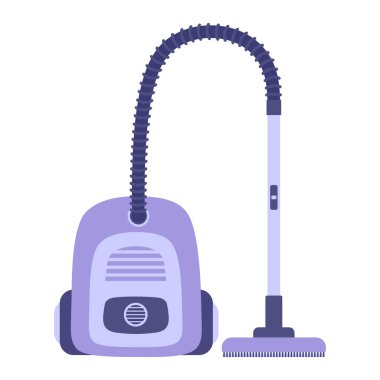 Beyaz arkaplanda izole edilmiş elektrik süpürgesinin vektör çizimi, düz çizgi film biçimi