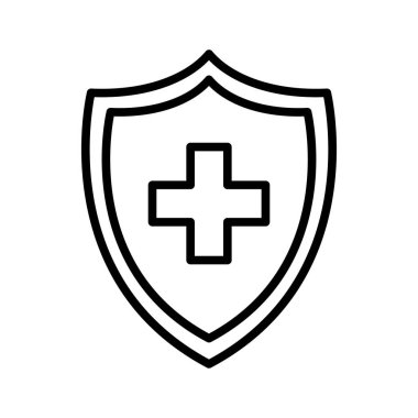Tıbbi kalkan ikonu. Sağlık sigortası. Virüs koruması. Sağlık hizmeti konsepti. Beyaz arkaplanda piktogram izole edildi.