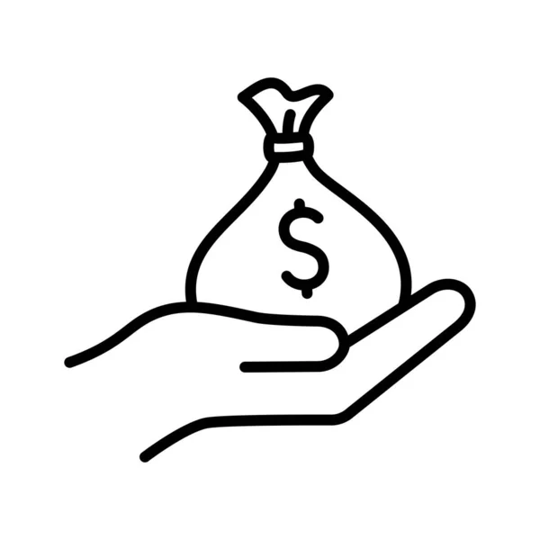 Ele Tutuşan Para Çantası Ikonu Paralı Çanta Gelir Piktogram Beyaz — Stok Vektör