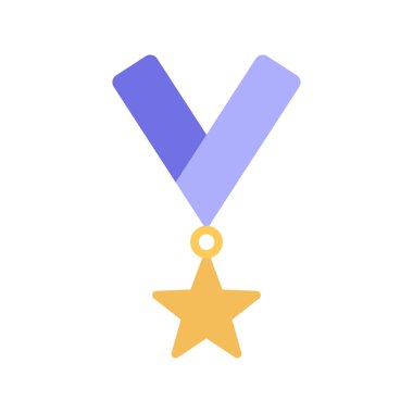 Yıldız madalyası ikonu. Şampiyonluk ödülü. Düz stil. Beyaz arkaplanda izole edilmiş vektör illüstrasyonu.