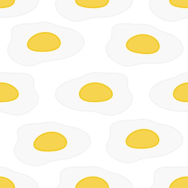 Kusursuz desenli, beyaz arka planda sahanda yumurta. Geleneksel kahvaltı. Vektör illüstrasyonu