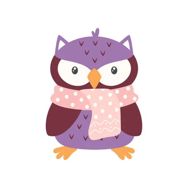 Cartoon Vector Illustration Owl Isolated White Background Winter Poster Cute — Stock Vector