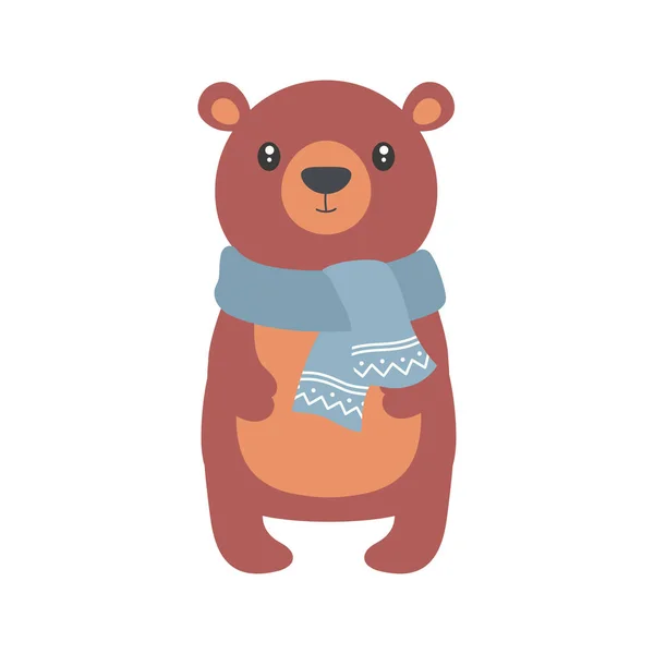 Ilustração Vetor Bonito Com Grande Urso Feliz Cachecol Azul Isolado — Vetor de Stock