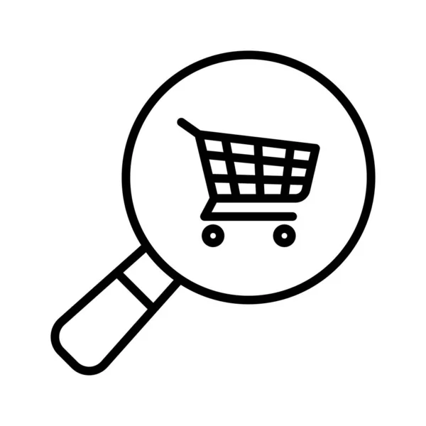 Koszyk Ikona Lupy Glif Wyszukiwanie Zakupów Online Piktogram Izolowany Białym — Wektor stockowy