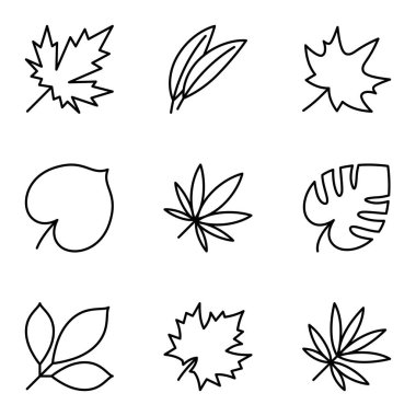 Yaprak simgelerinden oluşan basit bir çizgi. Beyaz arka planda izole edilmiş. Vektör çizimi. Koleksiyon.