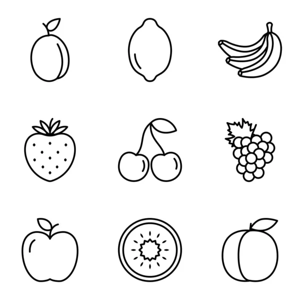 Conjunto Simples Ícones Linha Relacionados Frutas Frutos Tropicais Isolado Fundo — Vetor de Stock