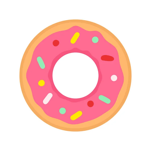 Doux Beignet Donut Avec Glaçure Rose Isolé Sur Fond Blanc — Image vectorielle