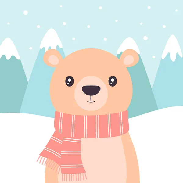Natal Ano Novo Design Cartão Saudação Urso Bonito Cachecol Fundo —  Vetores de Stock