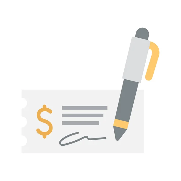 Cheque Icon Bank Check Signature Pen Vector Illustration — Stock Vector