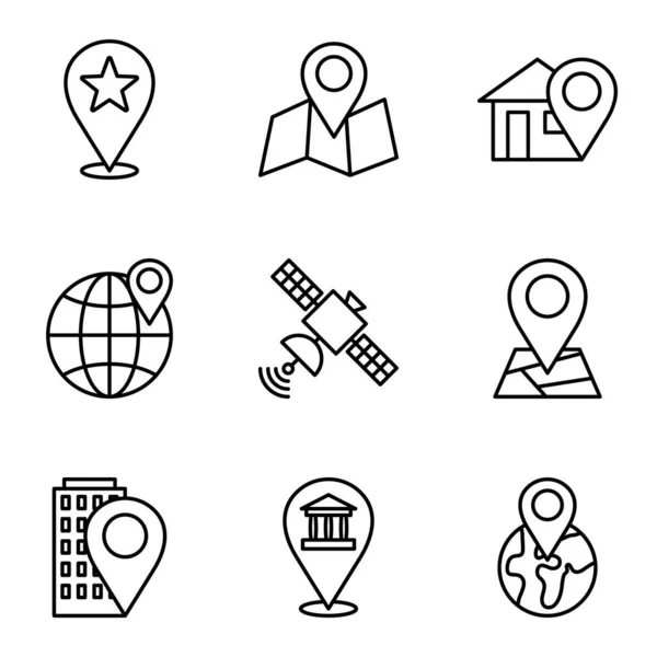 Set Icone Posizione Navigazione Percorso Indicatore Mappa Simboli Posizione Illustrazione — Vettoriale Stock