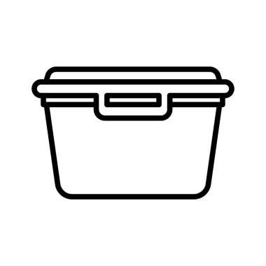 Plastik beslenme çantası ikonu. Okul yemeği. Ürünlerin depolanması için plastik kutu. Beyaz arkaplanda piktogram izole edildi.