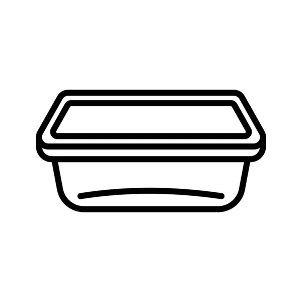 食品プラスチックボックスのアイコン 蓋付きのプラスチック製の食品容器と透明ボウル 白い背景に孤立したピクトグラム — ストックベクタ