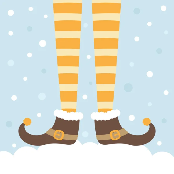 Vector Creative Merry Christmas Greeting Card Cartoon Elfs Legs Elf — Stock Vector
