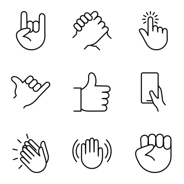 Hand Gesture Icon Set Isolated White Background Vector Illustration — Stock Vector