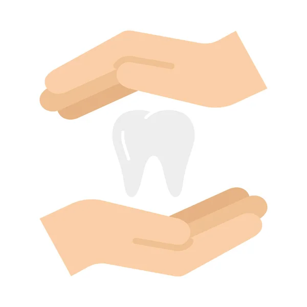 Hände Mit Einem Zahn Symbol Gesundheitsfürsorge Medizinische Behandlung Prävention Von — Stockvektor
